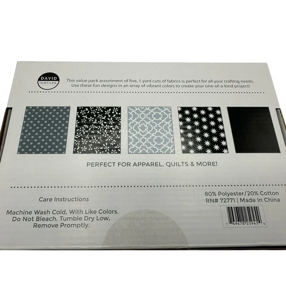 Fabric- Creative Cuts Value Pack Poly/Cotton Blend 5 One Yard Cuts‎ Black Gray